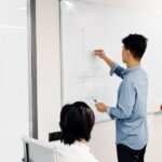 Whiteboard mit Governance-Diagramm für Branch-Regeln, Reviews und Freigaben im DevOps-Betrieb