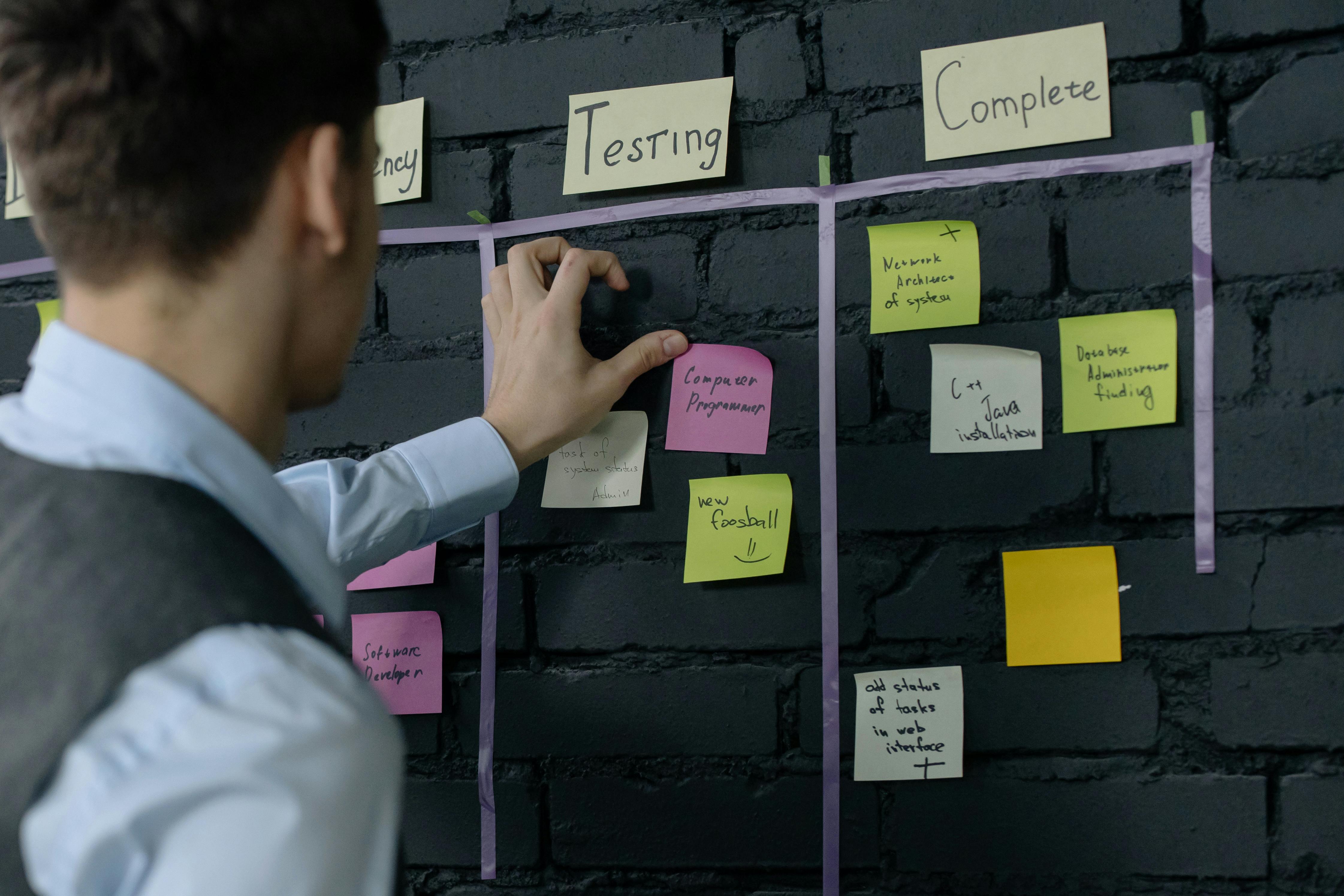 Task-Board mit Haftnotizen als Symbol für Katalog, Golden Paths und Plattform-Support