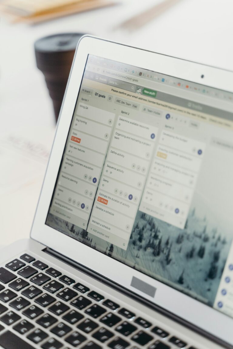 Projektmanagement- und Entwicklerportal-Oberfläche auf einem Laptop-Bildschirm