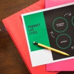 Produktlebenszyklus-Grafik auf Schreibtisch mit Stift und Unterlagen