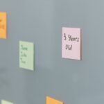 Sticky Notes an Glaswand als Symbol für Betriebsübergabe und Zuständigkeit