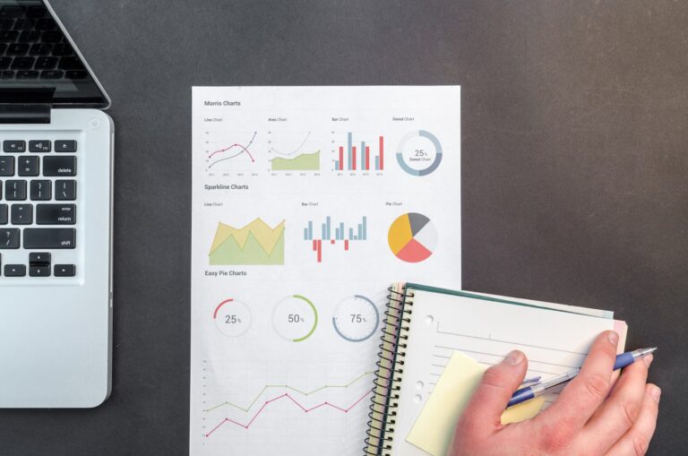 Ausgedruckte Diagramme, Notizen und Stift als Symbol für messbare SLA Vorlage und Service Desk Zusagen im IT-Betrieb
